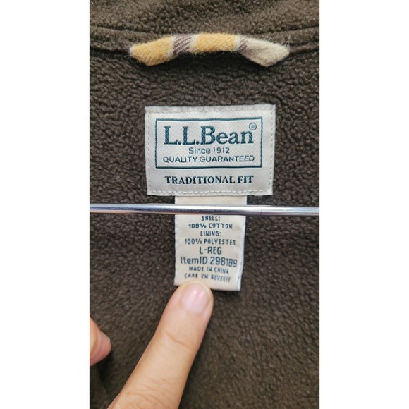 L.L. Bean flannel yellow and brown Button Up sherpa fleece line men's size large - Picture 6 of 9